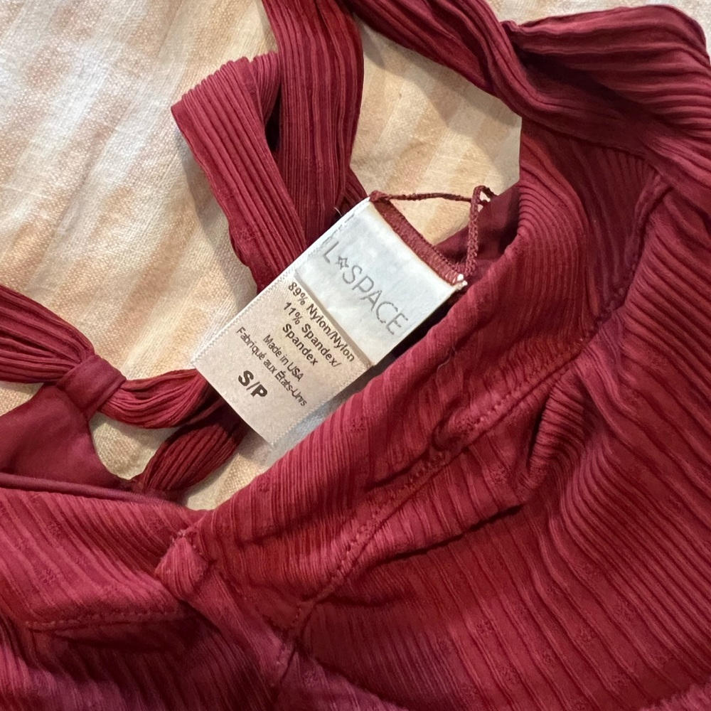 l*space Ribbed Underwire Bikini Top and High Waist Bottoms in Burgundy - Picture 5 of 8
